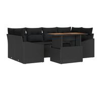 vidaXL Set da Pranzo da Giardino 7 Pezzi con Cuscini Neri in Polyrattan Acacia Elegante Mobili da Esterno per 6 Persone Funzione di Stoccaggio Perfetta Divano Lettino Modular Tavolo