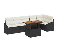 vidaXL Set da Pranzo da Giardino con Cuscini Neri in polyrattan e Legno di Acacia per Sei, Perfetto per Patio e Giardini, Divano Tavolo modulare