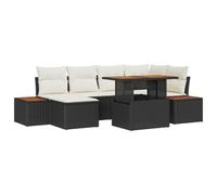 Set da Pranzo da Giardino 7 Pezzi con Cuscini Beige e Nero Rattan PE Mobili Esterni per Patios Balconi Resistente alle Intemperie Comfort Seduta Set Divano Sezionale Tavolo Patio Modulare Angolare