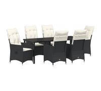 vidaXL Set da Pranzo da Giardino 7 Pezzi con Cuscini | Schienale Regolabile in Rattan PE e Acciaio, Mobili Moderni per Esterni per Patio, Balcone e Terrazza, Nero e Panna, Seduta Reclinabile, Lounge