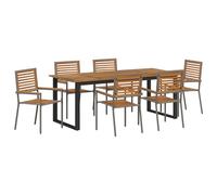 vidaXL Set da Pranzo da Giardino 7 Pezzi con Tavolo Rettangolare e 6 Sedie Impilabili. È Resistente ai Raggi UV, Fatto di Legno Naturale con Un Design Metallico. Perfetto per Esterni, Come Patio, Te