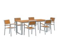 vidaXL Set da Pranzo da Giardino 7 Pezzi Grigio Acciaio e Legno Massello di Acacia