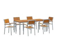 vidaXL Set da pranzo da giardino da 7 pezzi in legno di acacia massiccio e telaio in metallo | Moderno tavolo da pranzo esterno sedie patio ideale per balconi mobili da giardino rettangolare balcone