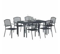 vidaXL Set da Pranzo da Giardino 7 Pezzi in Metallo Antracite con Finitura Testurizzata. Comprende 1 Tavolo Rettangolare e 6 sedie, Perfetto per mobili da Esterno. Ideale per terrazze Moderne, patii