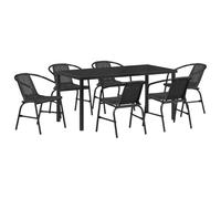 vidaXL Set da Pranzo da Giardino 7 Pezzi in Rattan Nero e Acciaio, Ideale per Esterni, Mobili per Terrazzo, Sedute per Patios, Lounge Moderna, Resistente ai Raggi UV, Compatto e Pratico