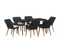 vidaXL Set da Pranzo da Giardino 7 Pezzi in Rattan Sintetico Nero | Comprende 1 Tavolo Rettangolare e 6 sedie, mobili Resistenti agli UV, posti a Sedere Comodi per Gli Adulti, Perfetti per Fare Due
