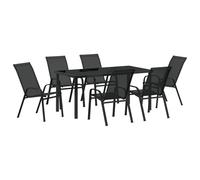 vidaXL Set da Pranzo da Giardino 7 Pezzi in textilene Nero e Acciaio. Patio Moderno con Tavolo di 160 x 90 cm, Perfetto per arredare Sia Dentro Che Fuori. Ideale per terrazze, Lounge e Tutto Il Rest