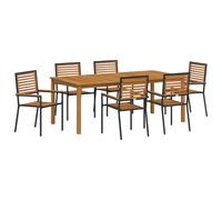 vidaXL Set da Pranzo da Giardino 7 Pezzi Nero e Legno Naturale. Tavolo Esterno con Sedie Impilabili, Ideale per Raduni Estivi. Perfetto per Patio, Terrazze e Verande. Mobili per Chi AMA la Vita all'