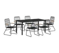 vidaXL 7-Teiliges Garten Essbereich Set Schwarz PVC Rattan Outdoor mit Stahlrahmen und Teak-Armlehnen für Terrasse BBQ Oder Möbel Tisch Stühle Stuhl Rasen Sitzmöglichkeiten