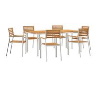 vidaXL Set da Pranzo da Giardino 7 Pezzi in Legno Massello di Acacia, Tavolo da Pranzo Esterno 180x90x75 cm in Legno Massello di Acacia, Sedie da Giardino impilabili 2 pz in Legno Masse