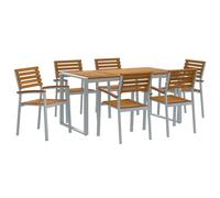 vidaXL Set da Pranzo da Giardino 7 Pezzi | Tavolo Retangolare Grigio e Marrone Chiaro con 6 Sedie in Alluminio e Legno di Acacia, Perfetto per l'Esterno, Mobili per Patio e Terrazza, Stile Moderno A
