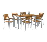 vidaXL Set da Pranzo da Giardino 7 Pezzi | Tavolo Retangolare Grigio e Marrone Chiaro con 6 Sedie in Alluminio e Legno di Acacia, Perfetto per l'Esterno, Mobili per Patio e Terrazza, Stile Moderno A