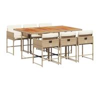 vidaXL Set da Pranzo da Giardino 7 pz in Polyrattan con Cuscini Beige