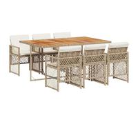 vidaXL Set da Pranzo da Giardino 7 pz in Polyrattan con Cuscini Beige