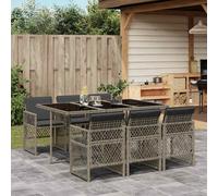 Set da Pranzo da Giardino 7 pz con Cuscini in Polyrattan Grigio