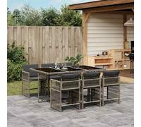 Set da Pranzo da Giardino 7 pz con Cuscini in Polyrattan Grigio