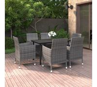 Set da Pranzo da Giardino 7 pz con Cuscini Polyrattan e Vetro