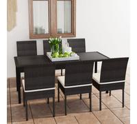 Set da Pranzo da Giardino 7 pz in Polyrattan Nero