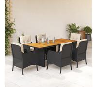 vidaXL Set da Pranzo da Giardino 7 pz Nero con Cuscini in Polyrattan