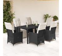 vidaXL Set da Pranzo da Giardino 7 pz Nero con Cuscini in Polyrattan