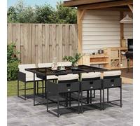 vidaXL Set da Pranzo da Giardino 7 pz Nero con Cuscini in Polyrattan
