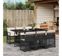 vidaXL Set da Pranzo da Giardino 7 pz Nero con Cuscini in Polyrattan