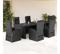 vidaXL Set da Pranzo da Giardino 7 pz Nero con Cuscini in Polyrattan