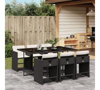 vidaXL Set da Pranzo da Giardino 7 pz Nero con Cuscini in Polyrattan
