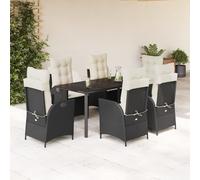 vidaXL Set da Pranzo da Giardino 7 pz Nero con Cuscini in Polyrattan