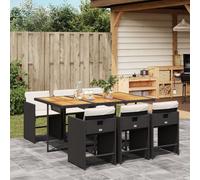 vidaXL Set da Pranzo da Giardino 7 pz Nero con Cuscini in Polyrattan