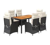 vidaXL Set da Pranzo da Giardino 7 pz Nero con Cuscini in Polyrattan