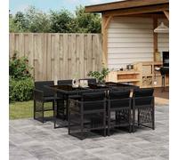 vidaXL Set da Pranzo da Giardino 7 pz Nero con Cuscini in Polyrattan