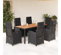 vidaXL Set da Pranzo da Giardino 7 pz Nero con Cuscini in Polyrattan