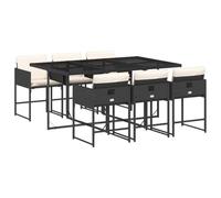 vidaXL Set da Pranzo da Giardino 7 pz Nero con Cuscini in Polyrattan