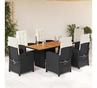 vidaXL Set da Pranzo da Giardino 7 pz Nero con Cuscini in Polyrattan