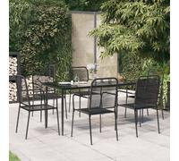 vidaXL Set da Pranzo da Giardino 7 pz Nero Corda di Cotone e Acciaio