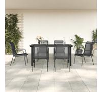 vidaXL Set da Pranzo da Giardino 7 pz Nero in Acciaio e Textilene
