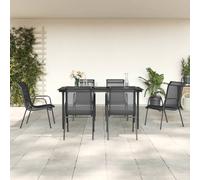 Set da Pranzo da Giardino 7 pz Nero in Acciaio e Textilene