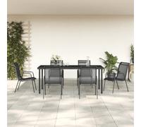 Set da Pranzo da Giardino 7 pz Nero in Acciaio e Textilene