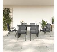 Set da Pranzo da Giardino 7 pz Nero in Acciaio e Textilene