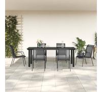 Set da Pranzo da Giardino 7 pz Nero in Acciaio e Textilene
