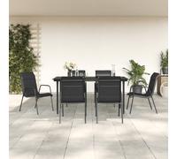 vidaXL Set da Pranzo da Giardino 7 pz Nero in Acciaio e Textilene