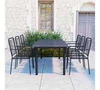 Set da Pranzo da Giardino 7 pz Nero in Vetro e Acciaio