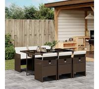 Set da Pranzo da Giardino 7pz con Cuscini in Polyrattan Marrone