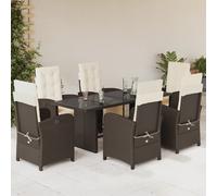 vidaXL Set da Pranzo da Giardino 7pz con Cuscini in Polyrattan Marrone