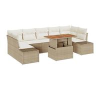 vidaXL Set di 8 pezzi giardino sala da pranzo con cuscino beige poly rattan mobili da giardino in acacia per 7 persone comprende divano angolare modulare e tavolo quattro posti sedile angolo patio