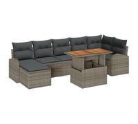 vidaXL Set da Pranzo da Giardino, 8 Pezzi con Cuscini Grigi e Rattan Naturale, Resistente alle intemperie, con Funzione di stoccaggio. Comprende Un Tavolo Rettangolare e divani modulari, mobili Como