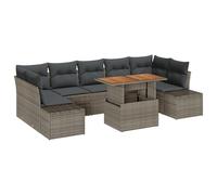 vidaXL Set da pranzo da giardino, 8 pezzi, con cuscino, grigio in rattan sintetico, per 7 persone, divano patio, 4 posti, modulare, resistente alle intemperie, tavolo rettangolare
