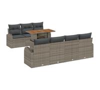 vidaXL Set da pranzo da giardino da 8 pezzi con cuscino, grigio, in rattan di acacia, tavolo da esterno per patio, mobili moderni, casa e divano, tavolo da caffè sezionale, superficie in PE, sedia
