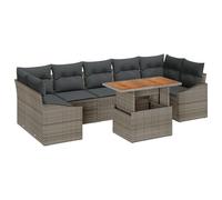 vidaXL Set da Pranzo per Giardino da 8 Pezzi con Cuscini Grigio Rattan Poliestrico Acacia Mobili Multifunzionali per Patio e Balcone Divano Modulari Tavolo con Cuscini Confortevoli